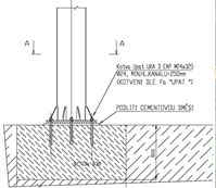 Detail ukotvení sloupového otočného jeřábu do betonu